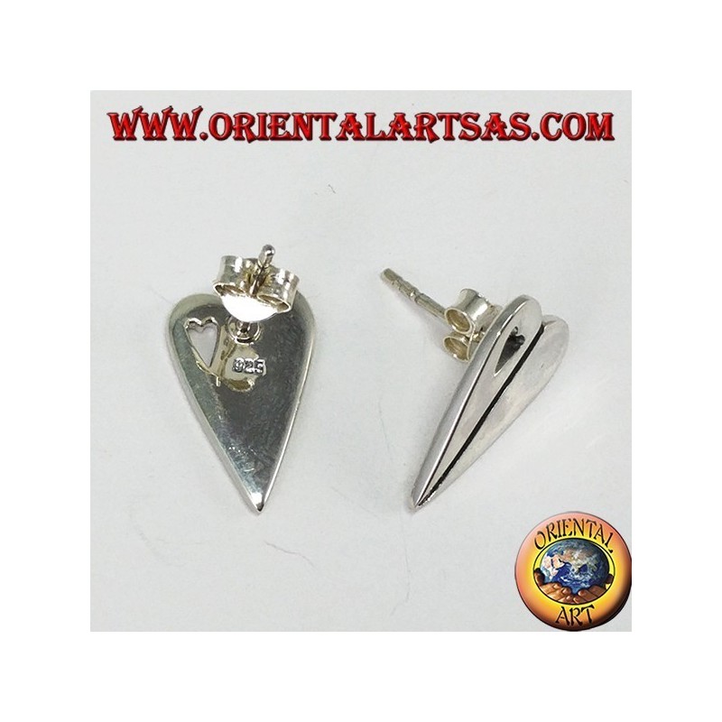 Silver lobe earrings in the shape of a heart, with a small pierced heart