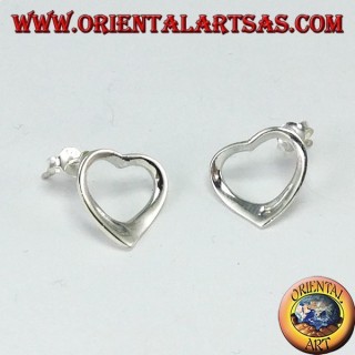 Silver lobe earrings with a heart profile