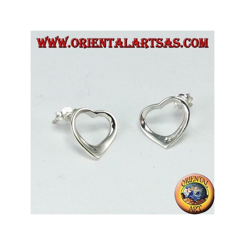Silver lobe earrings with a heart profile