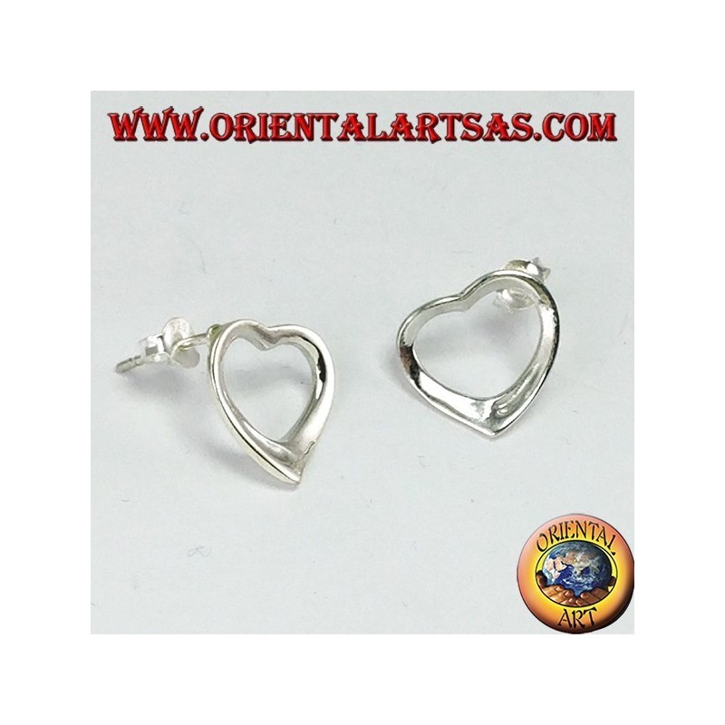 Silver lobe earrings with a heart profile