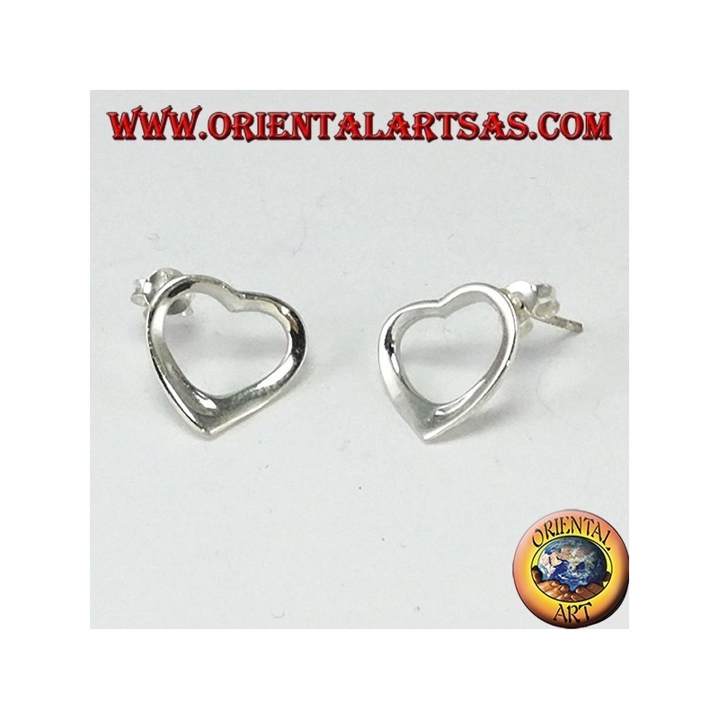 Silver lobe earrings with a heart profile