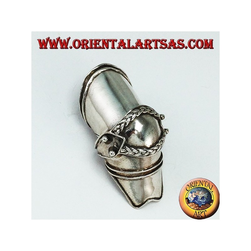 Medieval silver armor ring with braided decorations