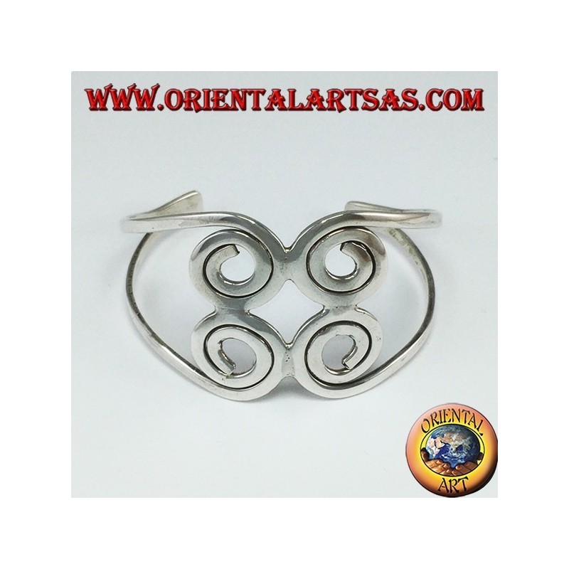 Bracelet rigide en argent 925 avec quatre spirales faites à la main