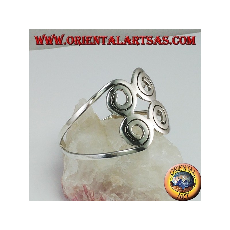 Rigid bracelet in 925 silver with four spirals made by hand