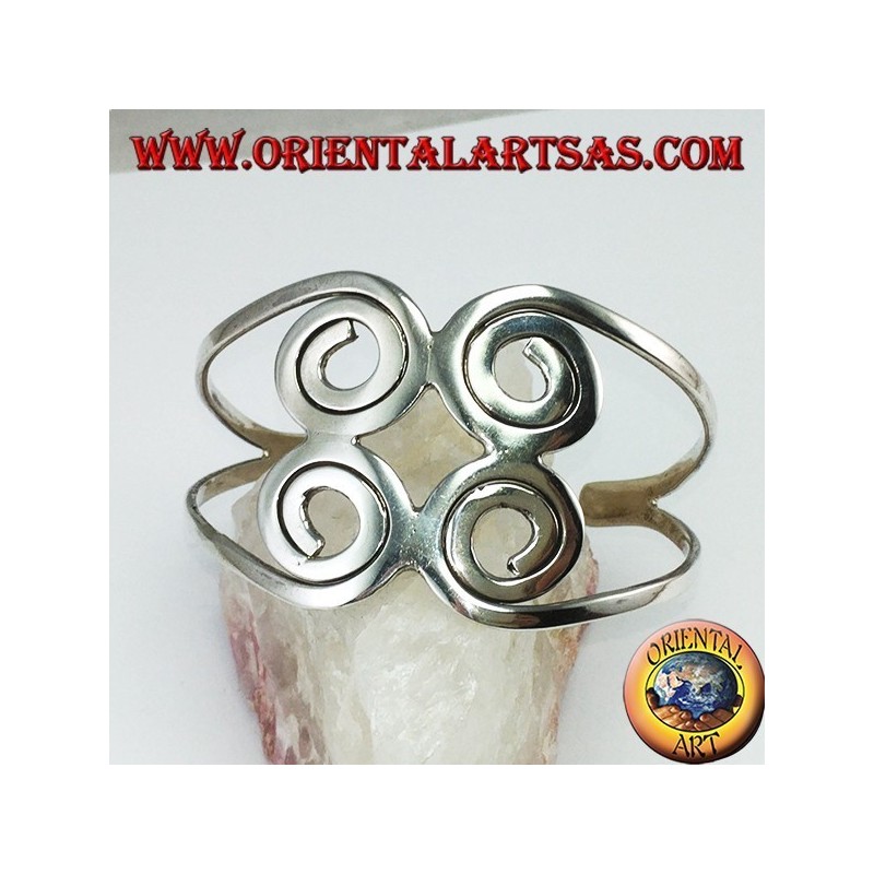 Bracelet rigide en argent 925 avec quatre spirales faites à la main