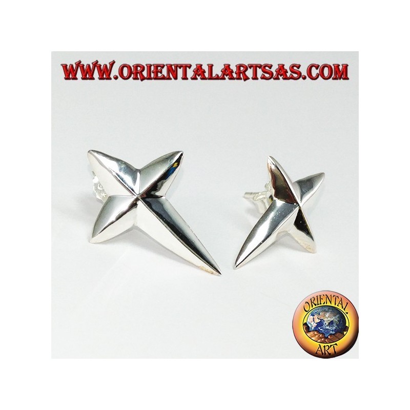 Silver lobe earrings in the shape of a pointed cross
