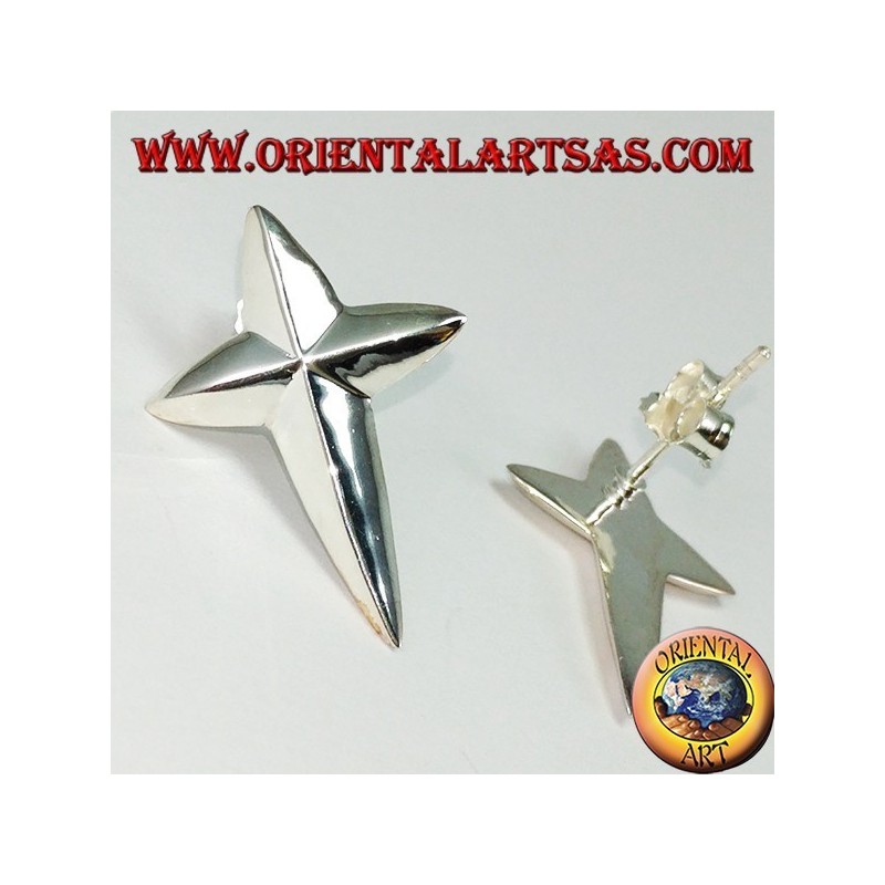 Silver lobe earrings in the shape of a pointed cross