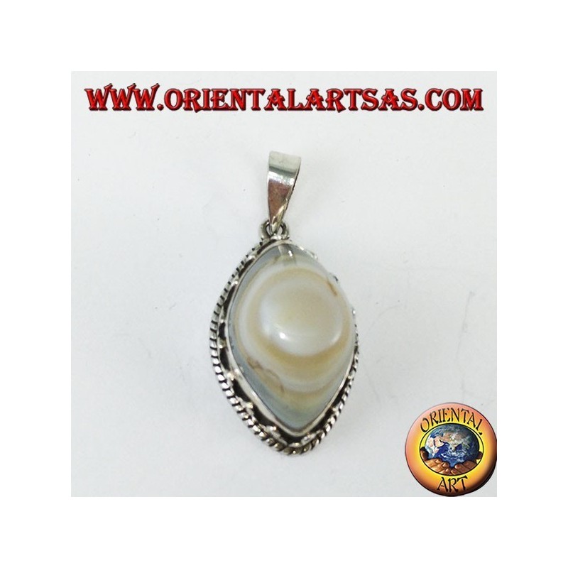 Shiva's eye pendant with a high silver setting