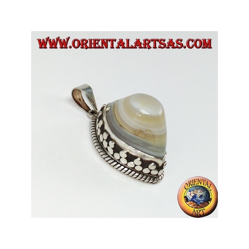 Shiva's eye pendant with a high silver setting