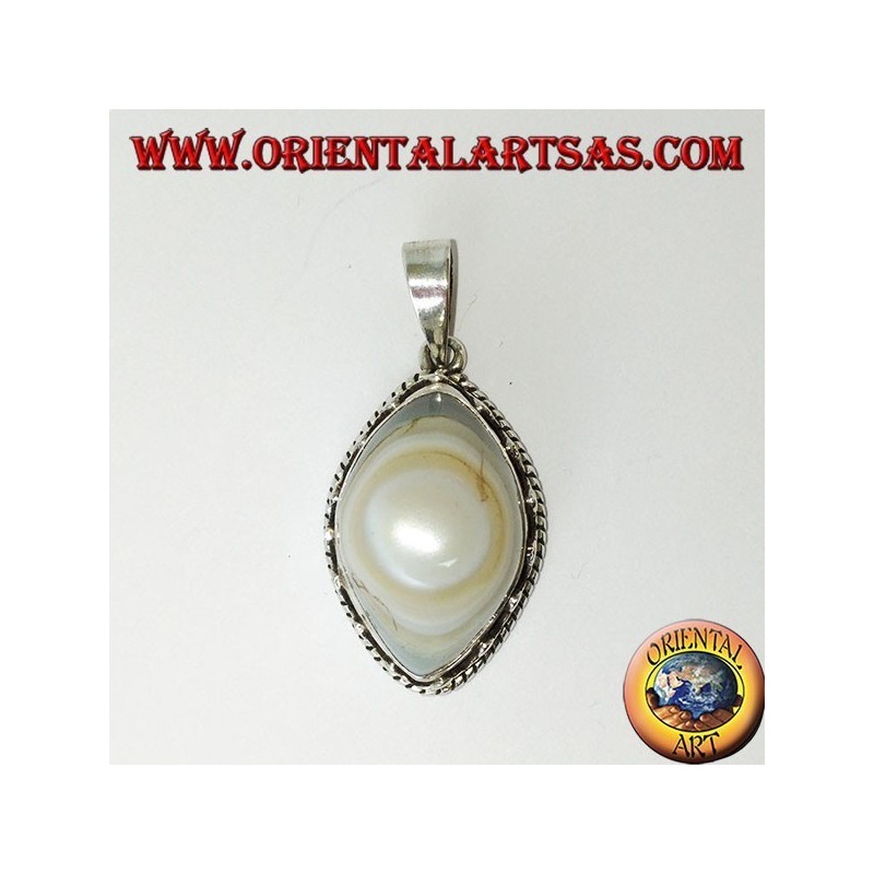 Shiva's eye pendant with a high silver setting