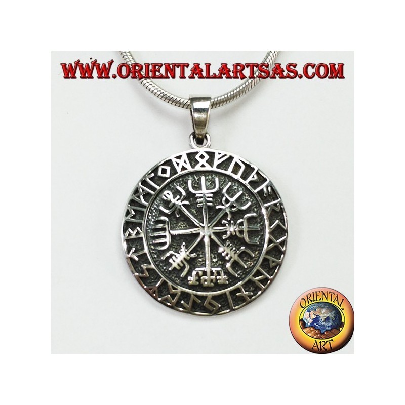 Colgante de plata aegishjalmur y vegvisir con runas celtas (grande)