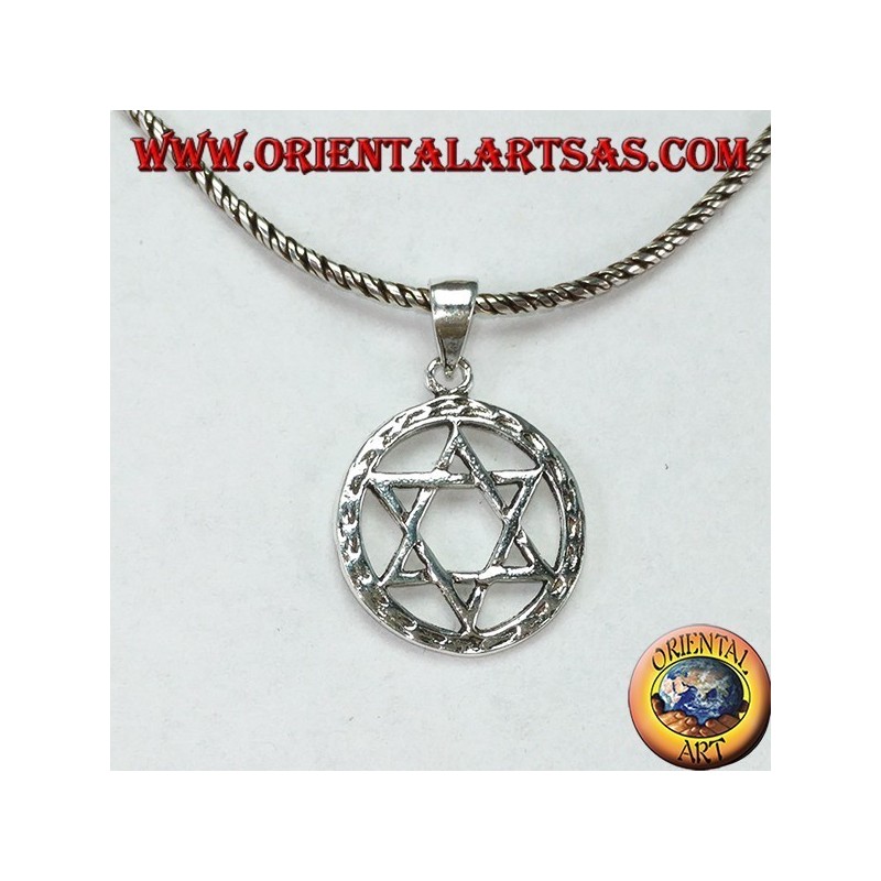 Silver pendant with a Star of David six-pointed star in the circle