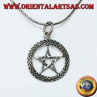 Pendentif en argent dans pentacle, étoile dans le cercle tressé