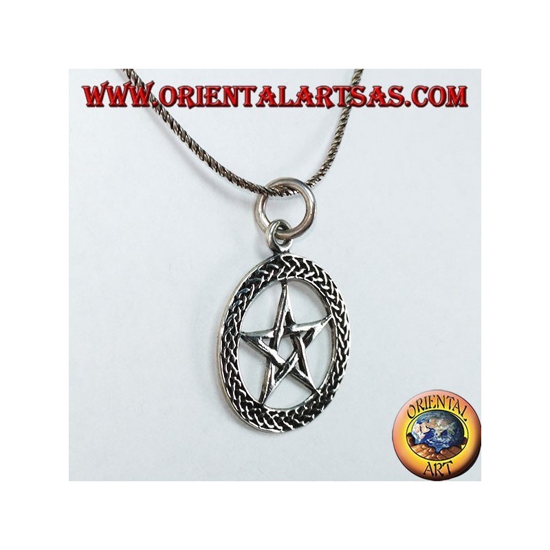 Silver pendant in pentacle, star in the braided circle