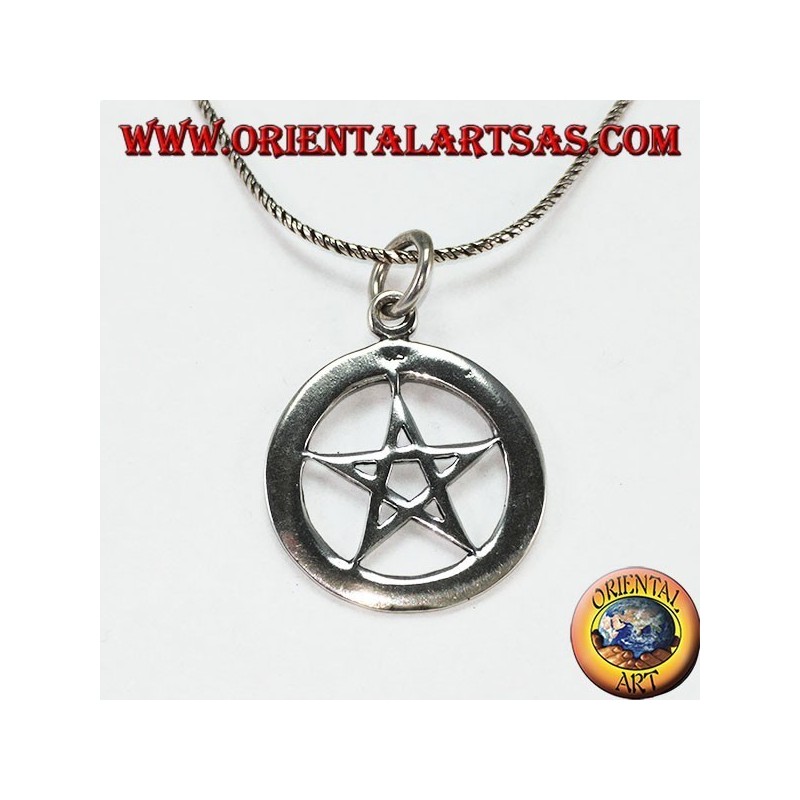 Silver pendant in pentacle, star in the braided circle