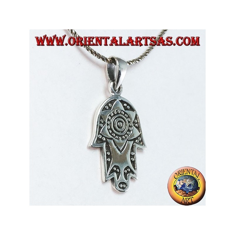 Pendentif en argent à la main de Fatima Hamsa ou Khamsa avec l'étoile de David
