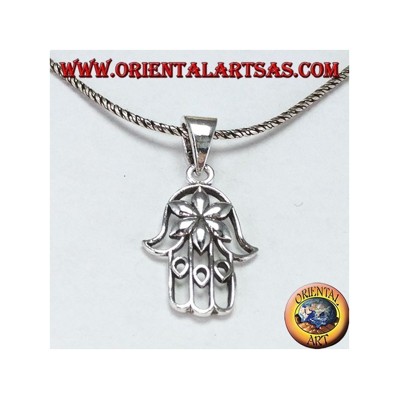 Pendentif en argent main de Fatima Hamsa ou Khamsa avec fleur d'amour