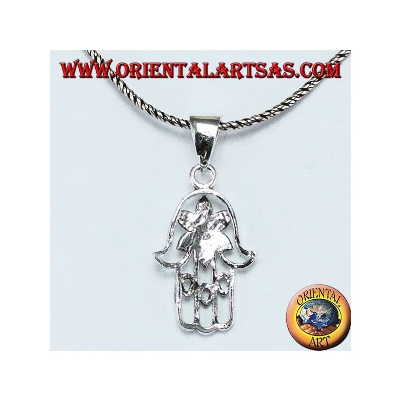 Pendentif en argent main de Fatima Hamsa ou Khamsa avec fleur d'amour