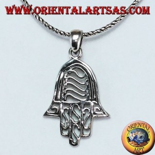 Hand of Fatima hand of Miriam Hamsa with pendant in pierced silver