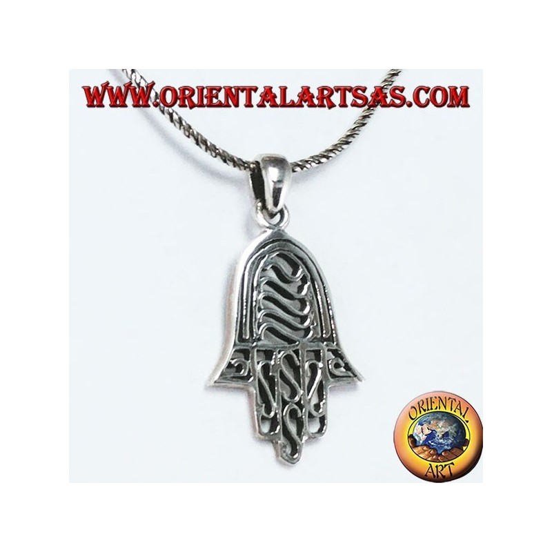 Hand of Fatima hand of Miriam Hamsa with pendant in pierced silver