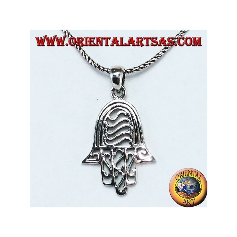 Hand of Fatima hand of Miriam Hamsa with pendant in pierced silver