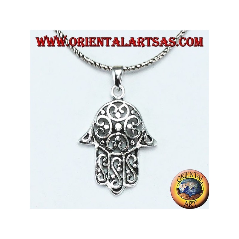 Pendentif à main de Fatima ou Miriam Hamsa en argent 925 pier fleur percée