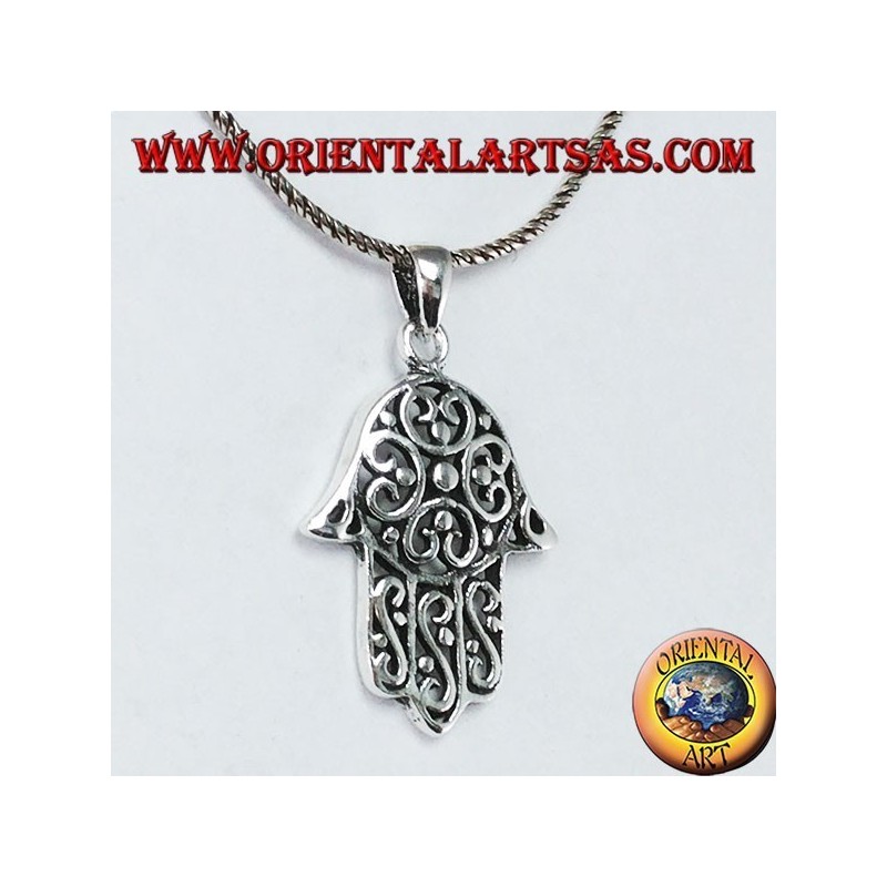 Pendentif à main de Fatima ou Miriam Hamsa en argent 925 pier fleur percée