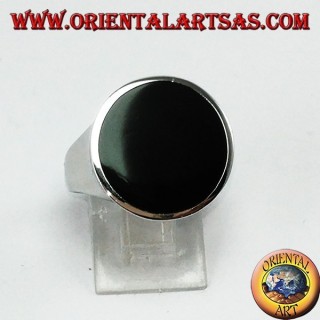 Anello in argento con onice piatta tonda  (grande)