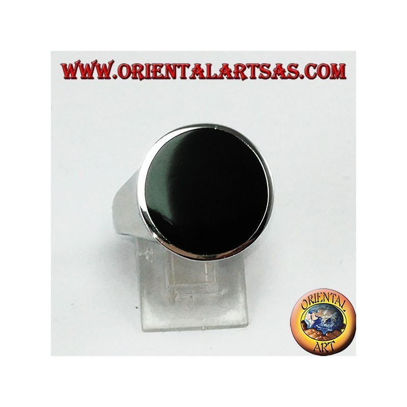 Anillo de plata con ónice plano redondo (grande)