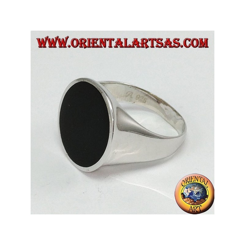 Silberring mit rundem flachem Onyx (groß)
