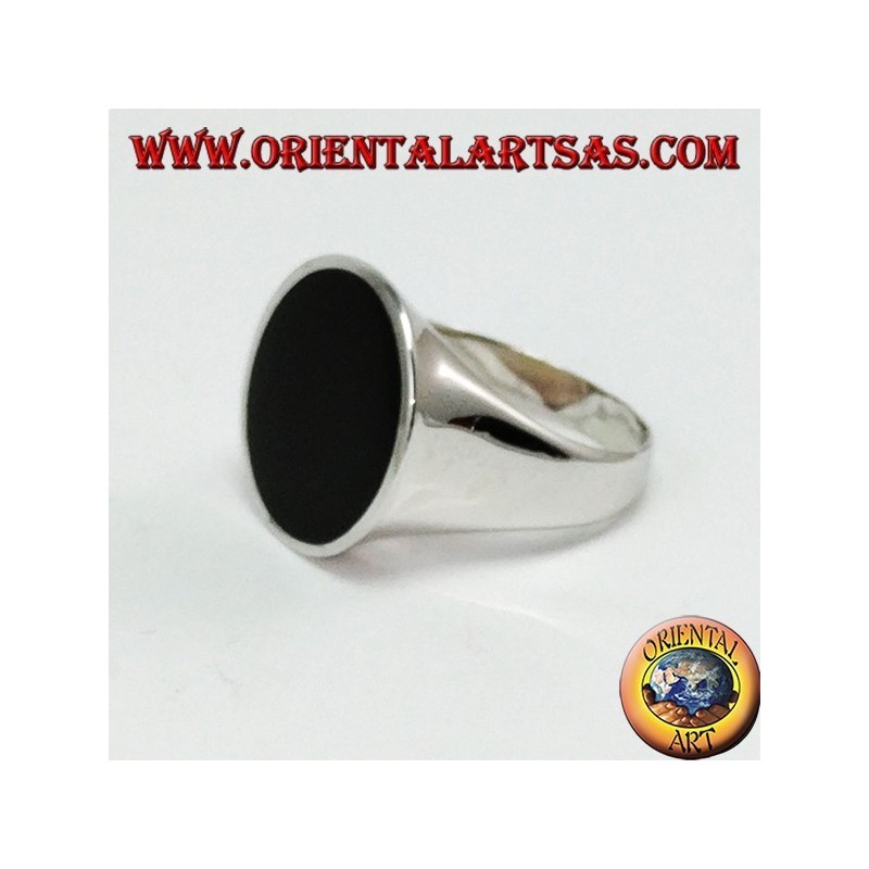 Anillo de plata con ónice plano redondo (grande)
