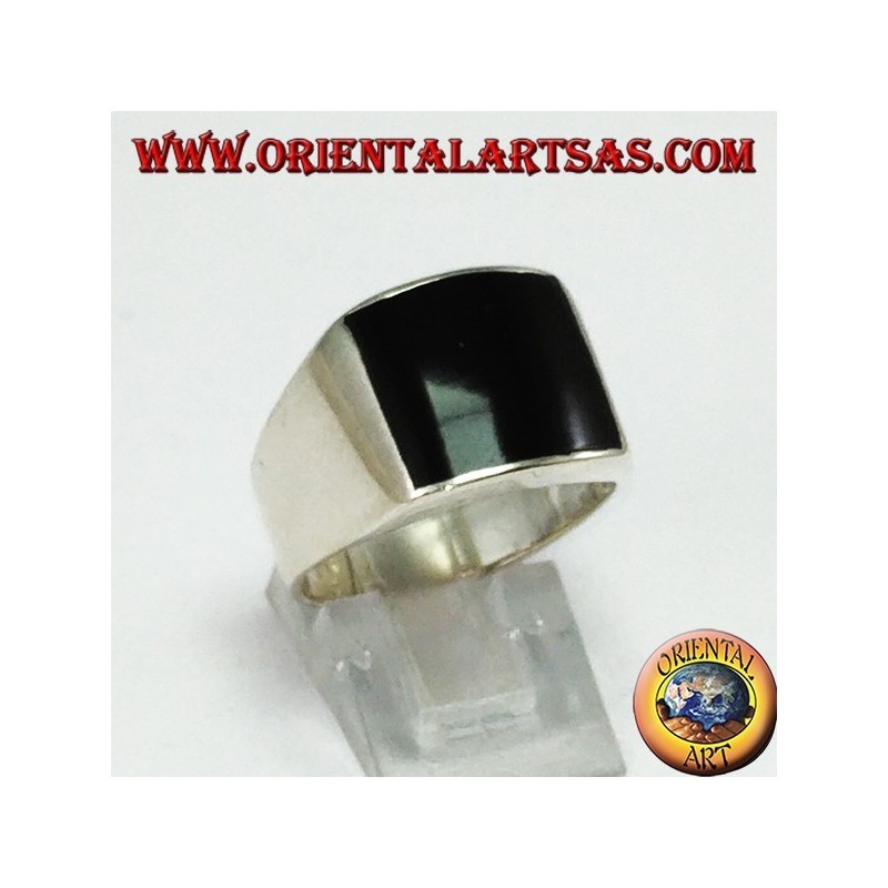 Silver ring with convex rectangular onyx