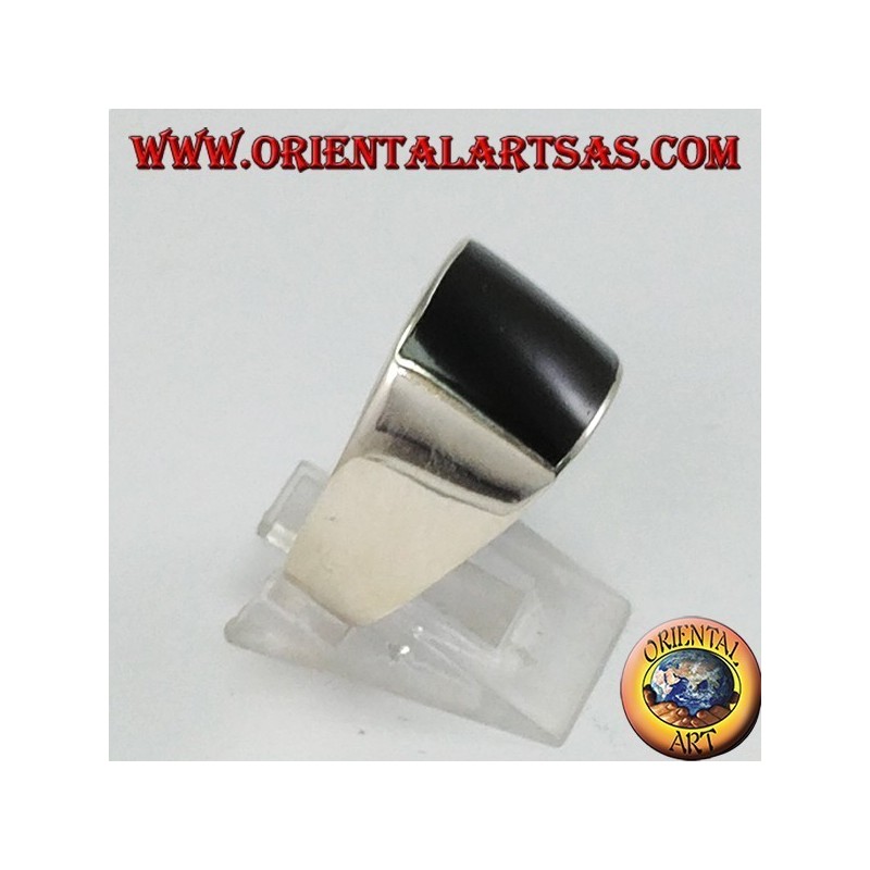 Anillo de plata con ónice rectangular convexo