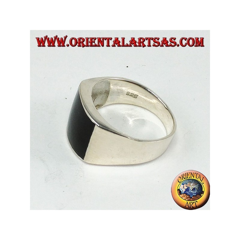 Silver ring with convex rectangular onyx