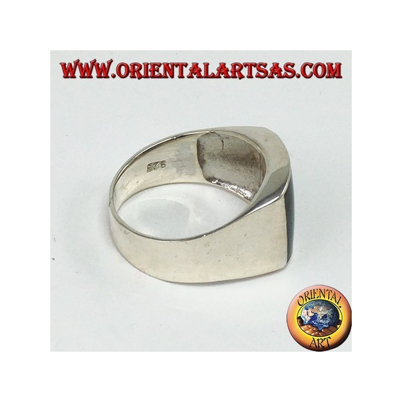 Bague en argent avec onyx rectangulaire convexe