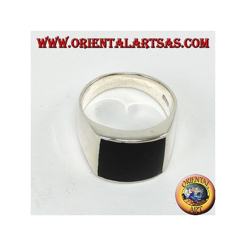 Bague en argent avec onyx rectangulaire convexe
