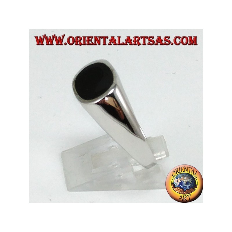 Bague en argent avec onyx plat ovale monté en croix