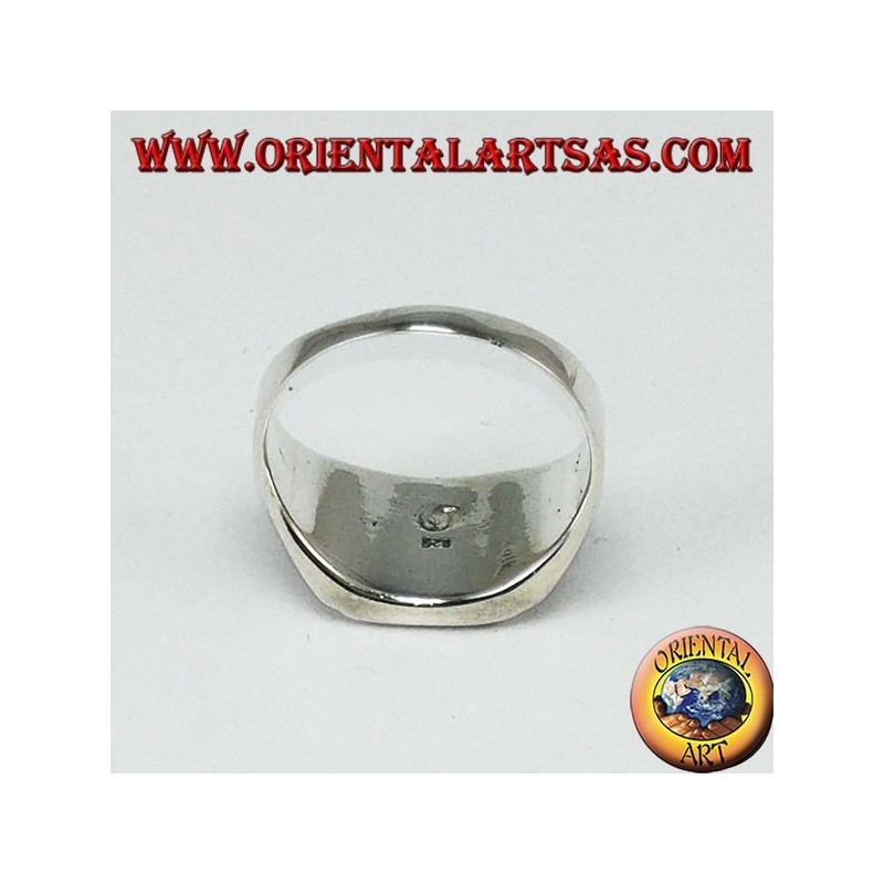 Silver ring with square onyx and engravings with three staves on the sides