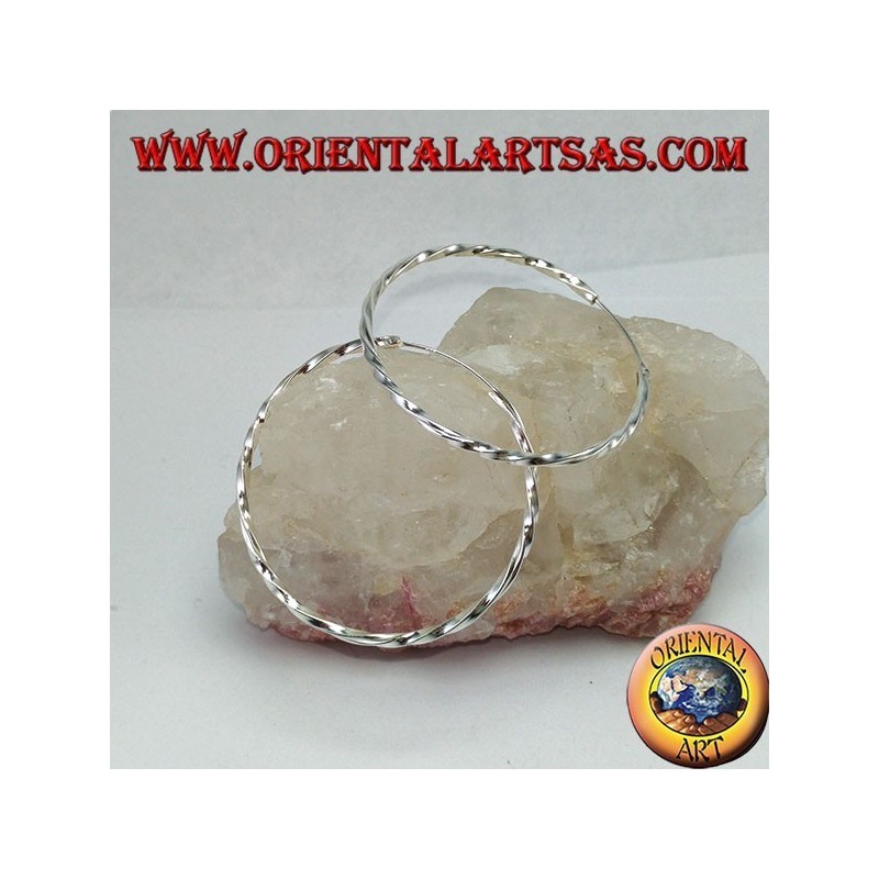 Silver earrings with twisted circle, 40 mm. in diameter ⌀