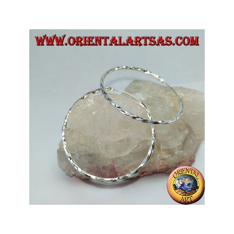 Silver earrings with twisted circle, 40 mm. in diameter ⌀