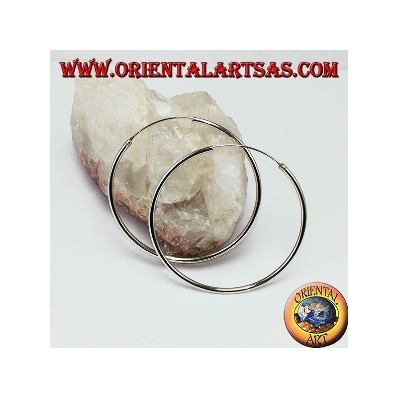 Orecchini d'argento a cerchio semplice spessore da mm. 2  *  50 mm. di diametro 