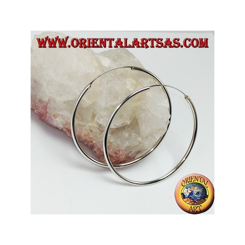 Silver earrings with a simple circle, thickness mm. 2 * 50 in diameter