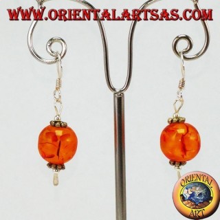 Earrings in 925 argento silver with a sphere of Amber