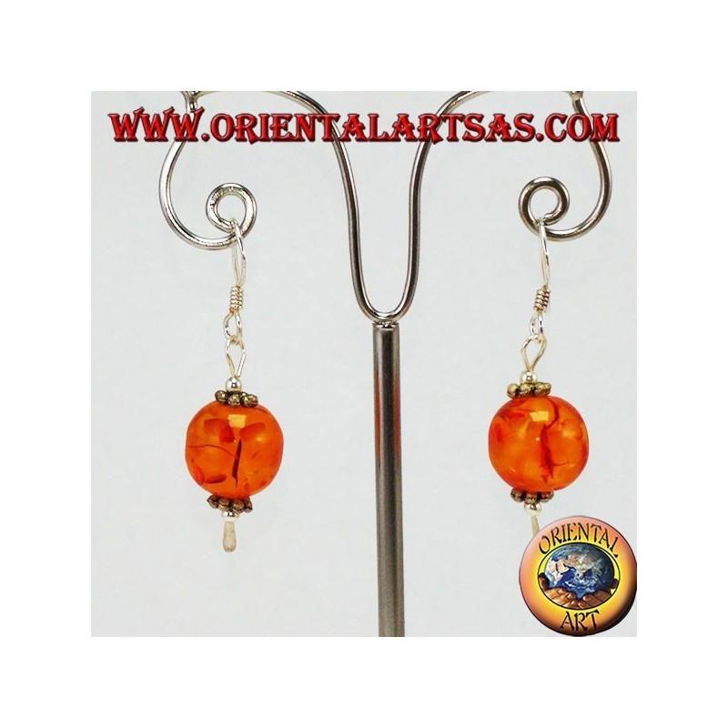 Boucles d'oreilles en argent 925 avec une sphère d'Ambre