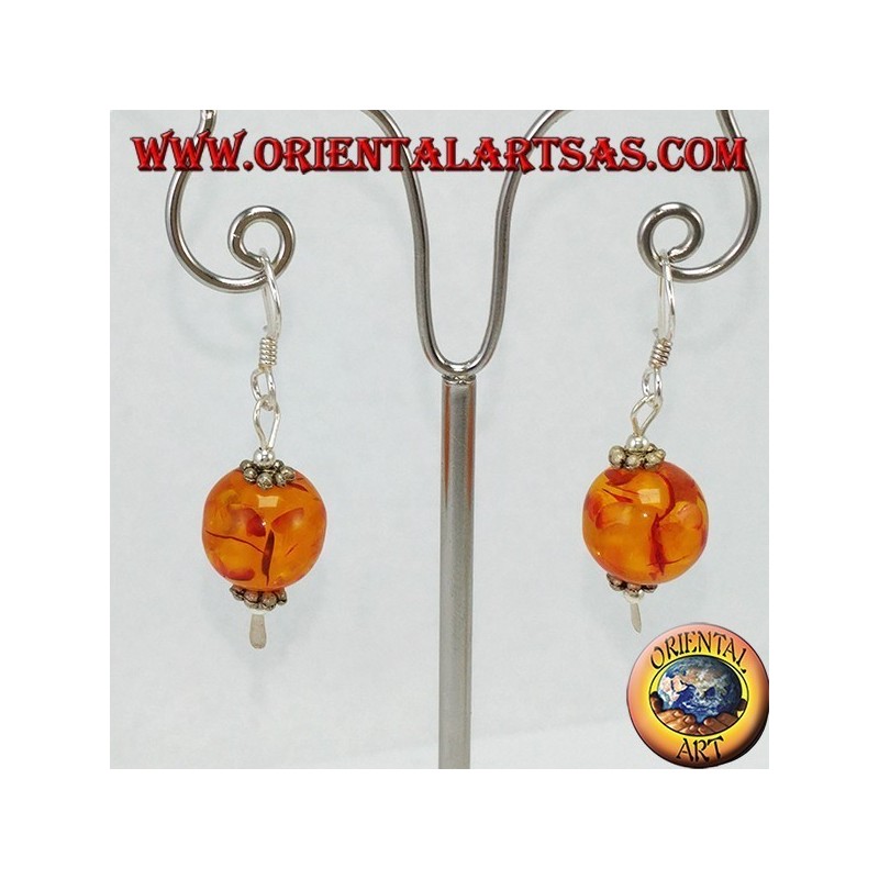 Earrings in 925 argento silver with a sphere of Amber