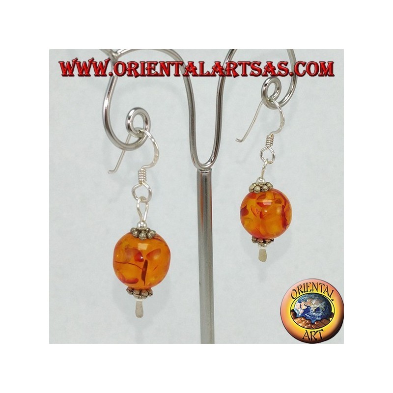 Boucles d'oreilles en argent 925 avec une sphère d'Ambre