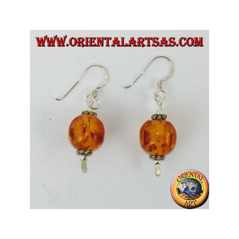 Boucles d'oreilles en argent 925 avec une sphère d'Ambre