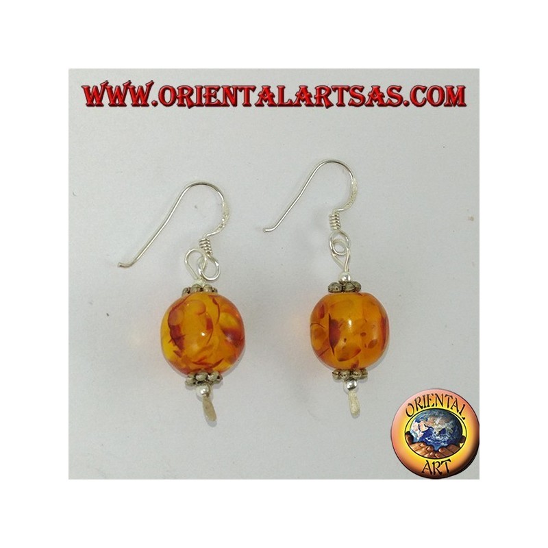 Pendientes en plata de argento 925 con una esfera de ámbar