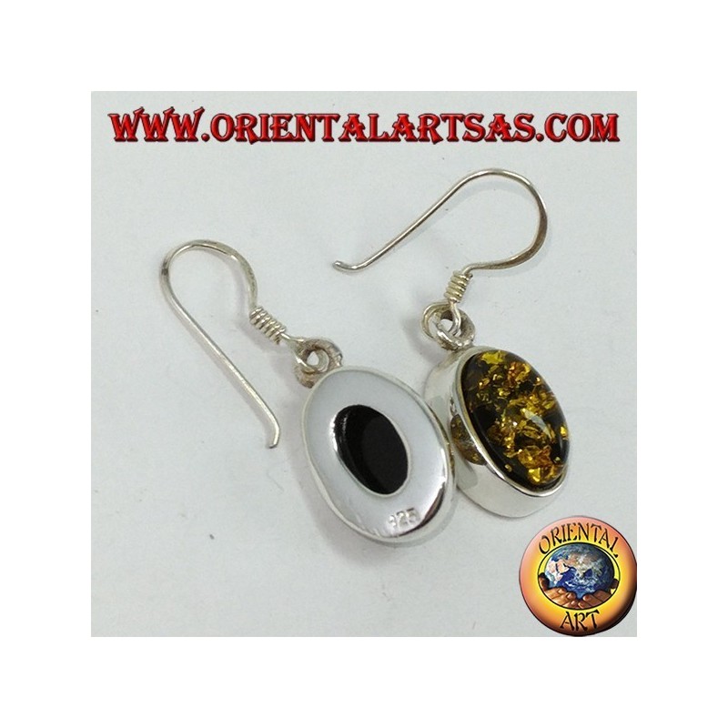 Anhänger Ohrring mit grünem ovalen Bernstein in Silber