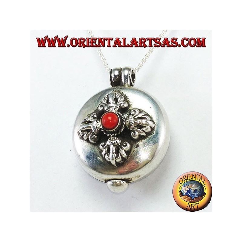Gao Kalachakra pendentif en argent avec double dorje et corail